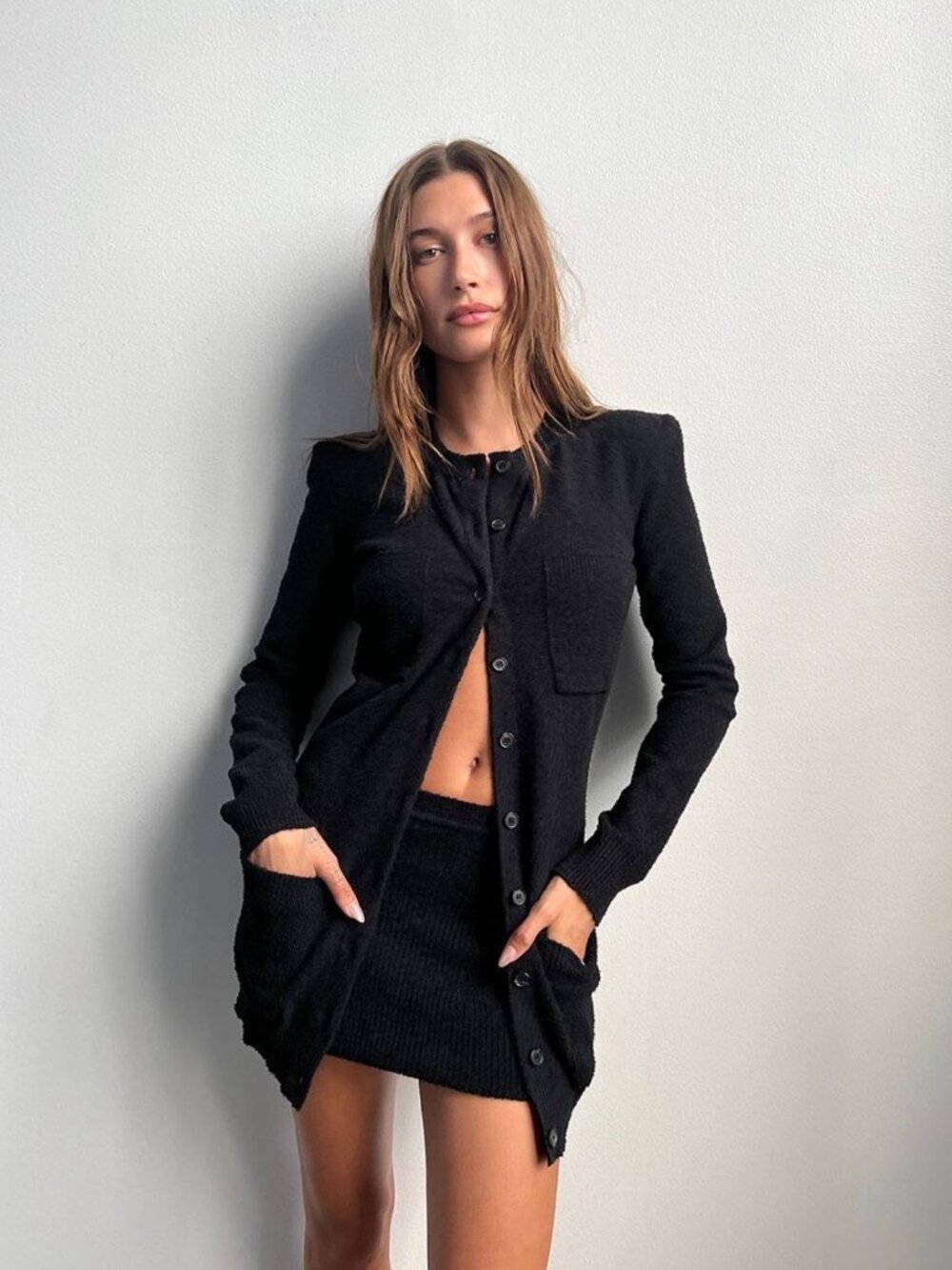 WARDROBE.NYC x Hailey Bieber | Release 09 Stretch Knit Cardigan & Knit Skirt Set